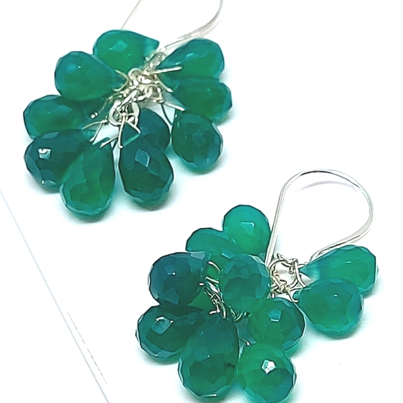 Natural Briolette Green Aventurine 11x6mm 925‎ Sterling Silver Earrings - Picture 5 of 5